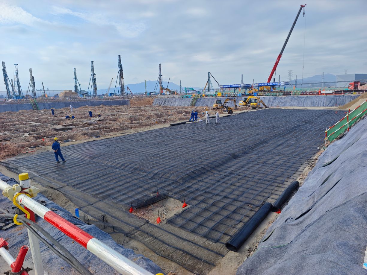 Completed granular cushion layer above the rigid-pile composite foundation